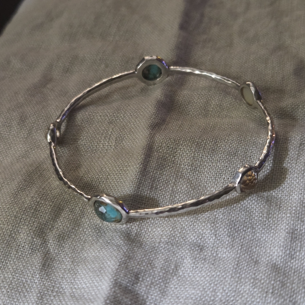 Ippolita Rock Candy 5 Station Bangle, Bronze Turquoise, MOP, Rock Crystal, in SS - Picture 3 of 13